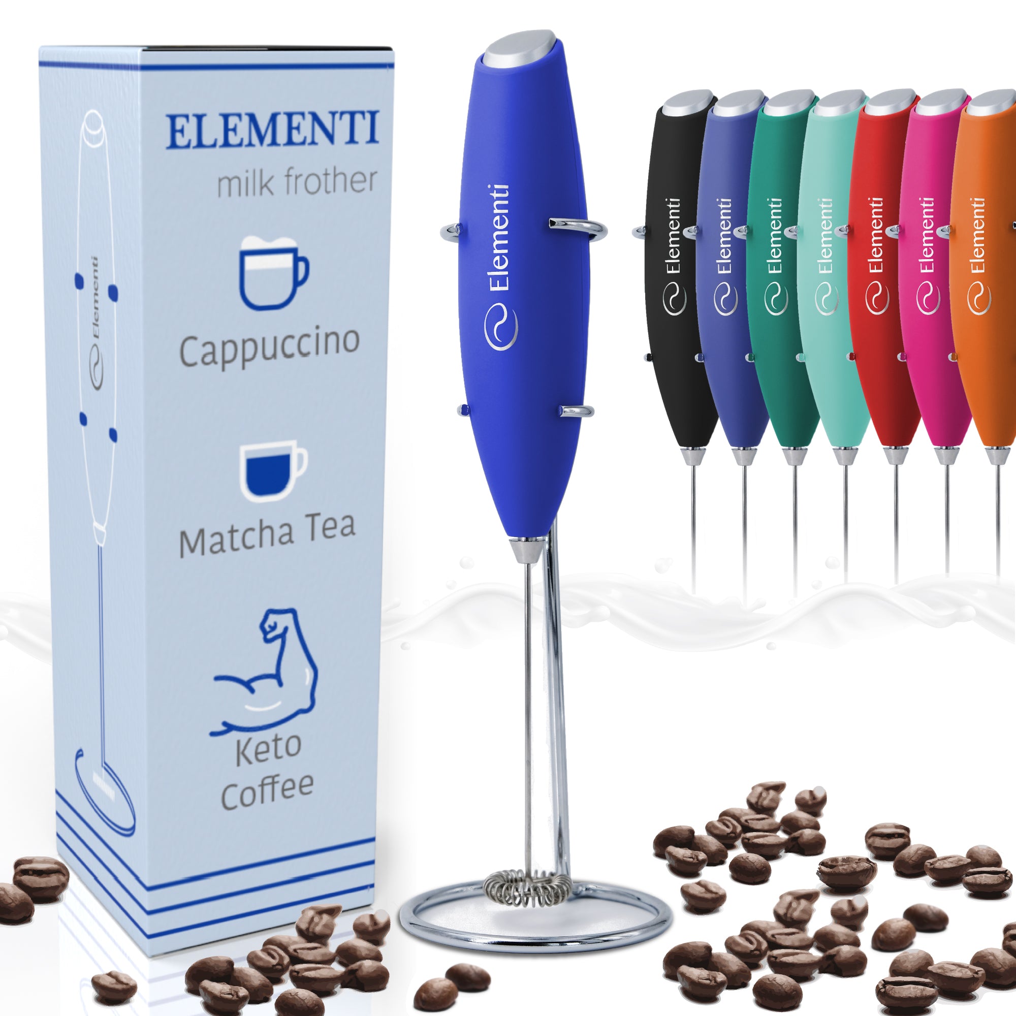 Elementi Handheld Milk Frother with Stand