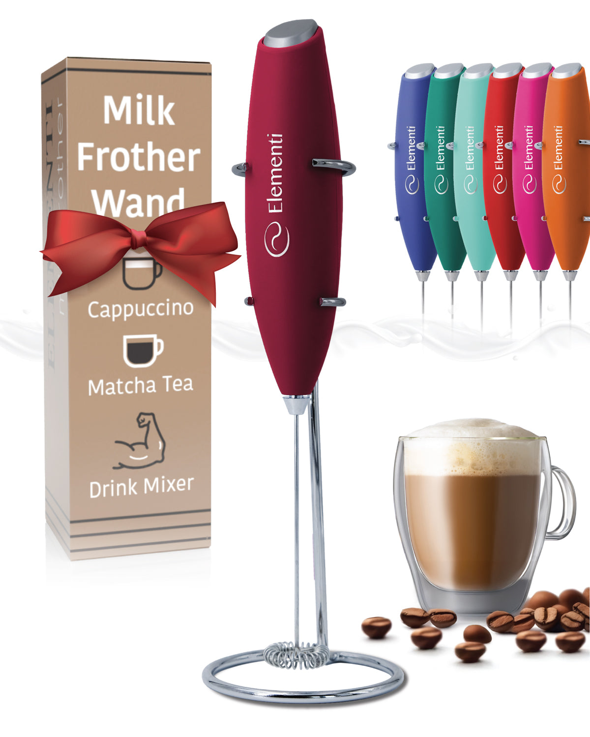Elementi Handheld Milk Frother with Stand