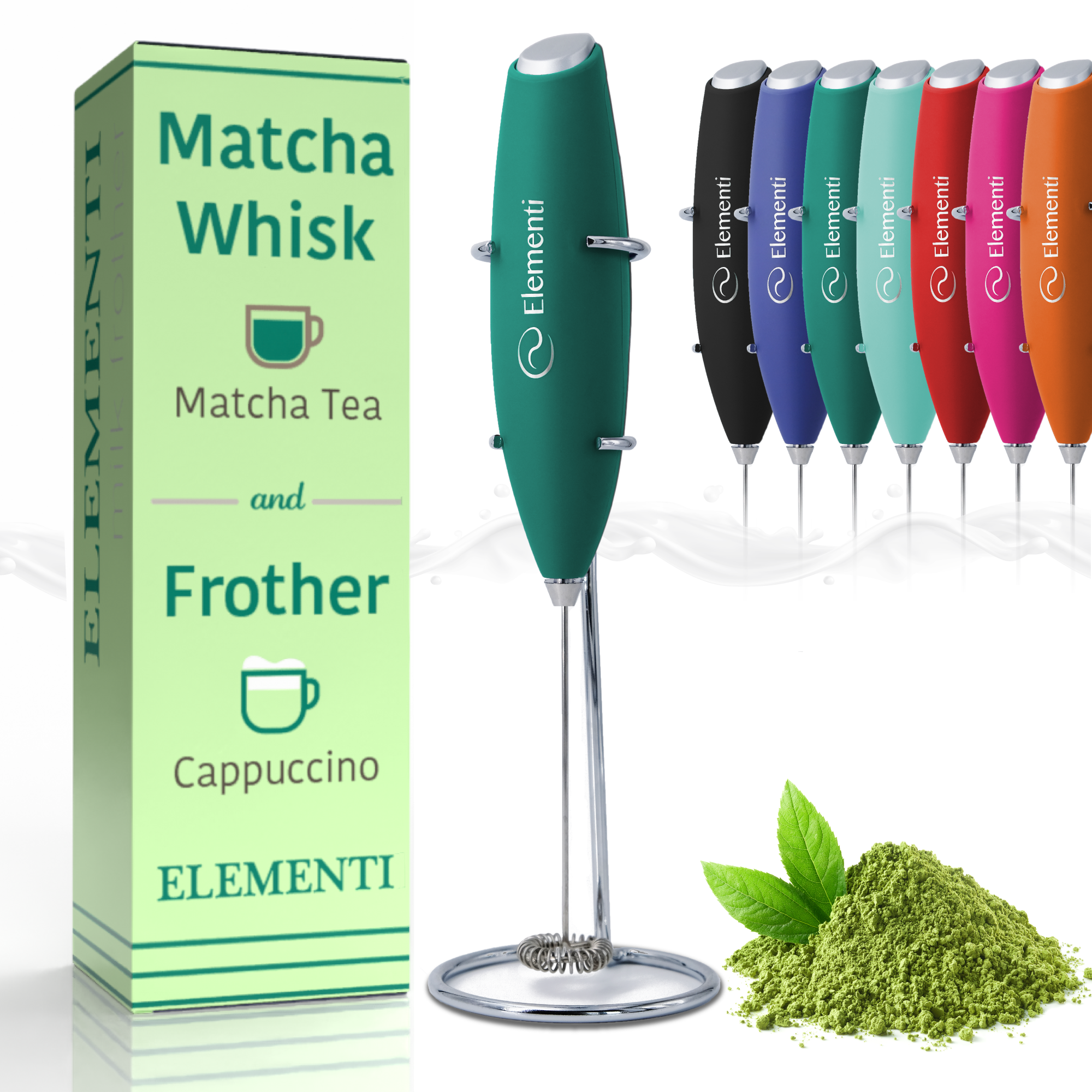 Elementi Handheld Milk Frother with Stand