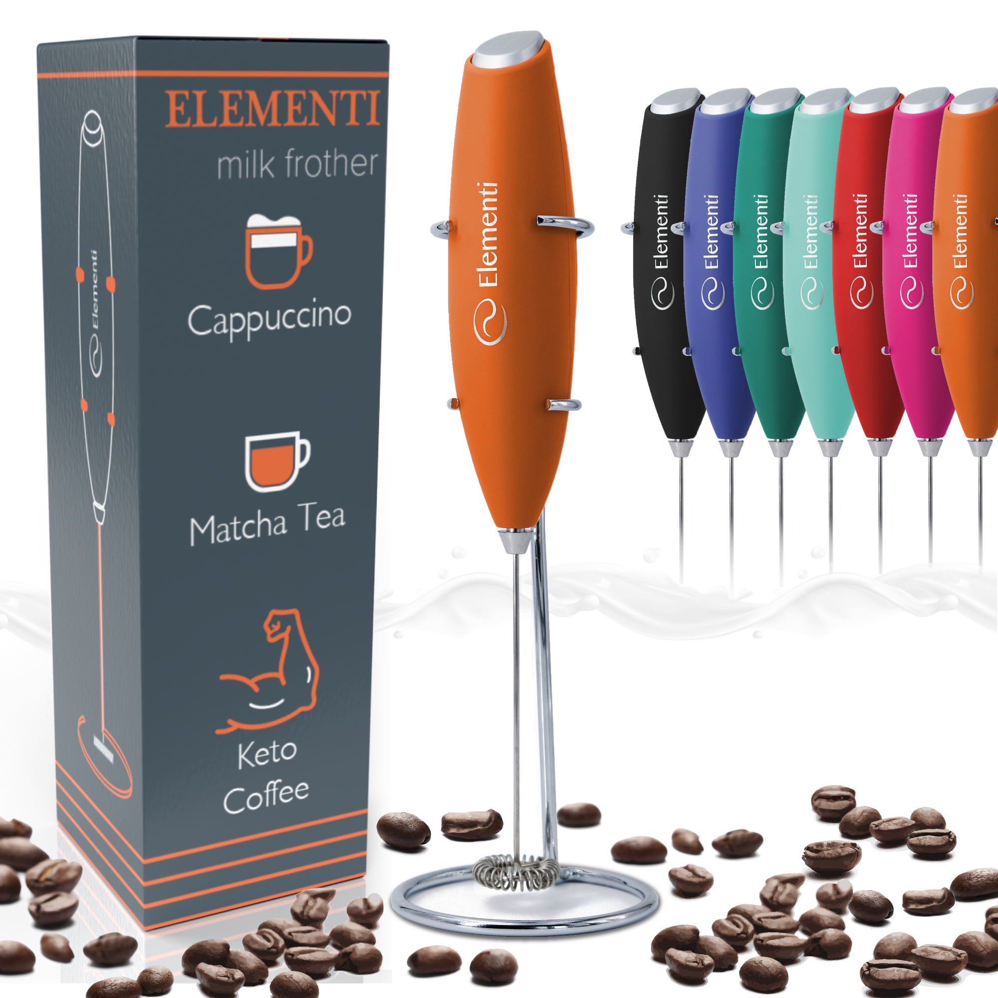 Elementi Handheld Milk Frother with Stand