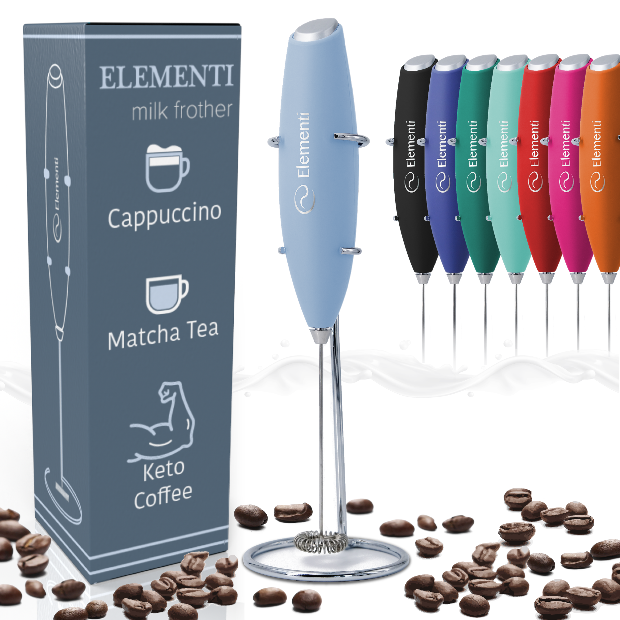 Elementi Handheld Milk Frother with Stand