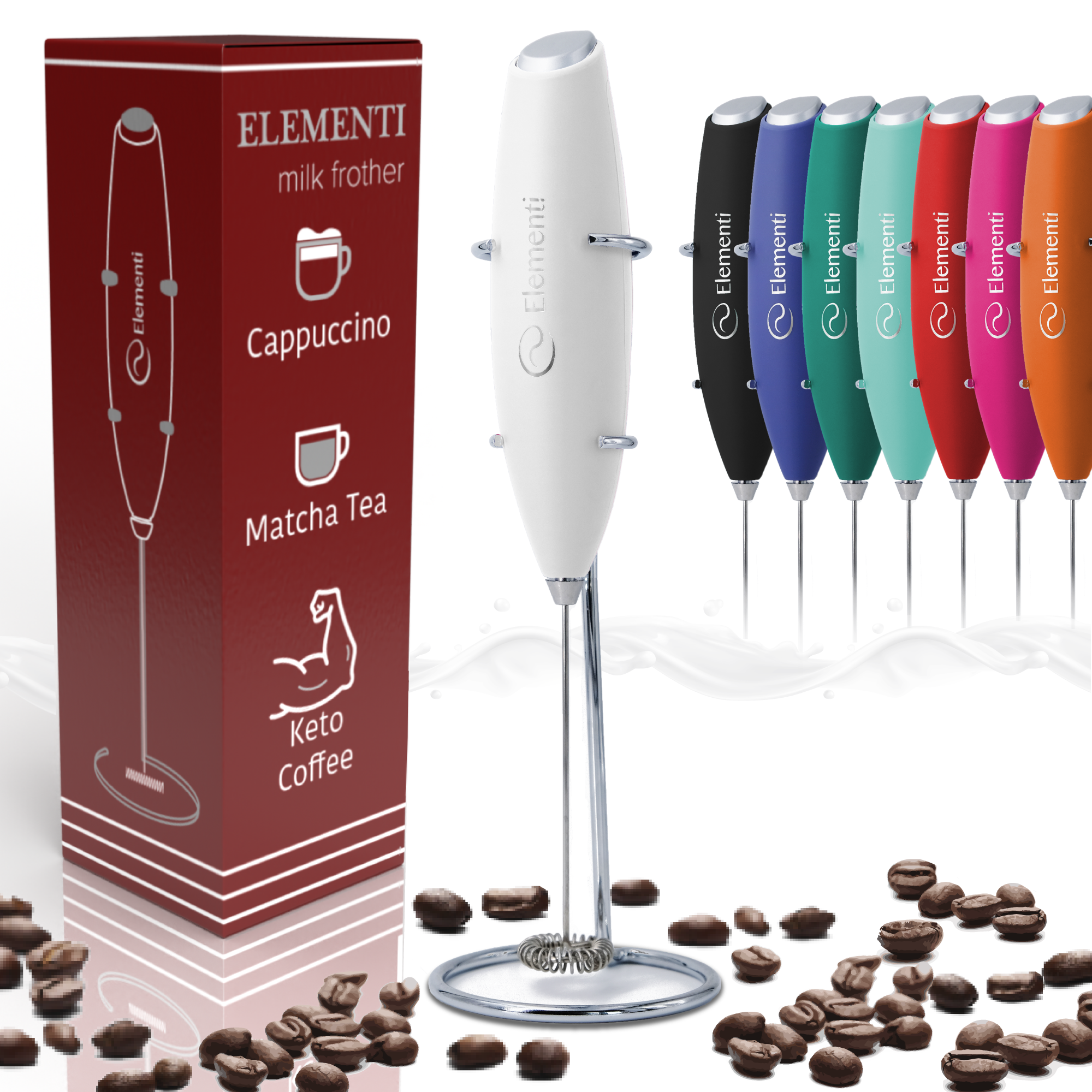 Elementi Handheld Milk Frother with Stand