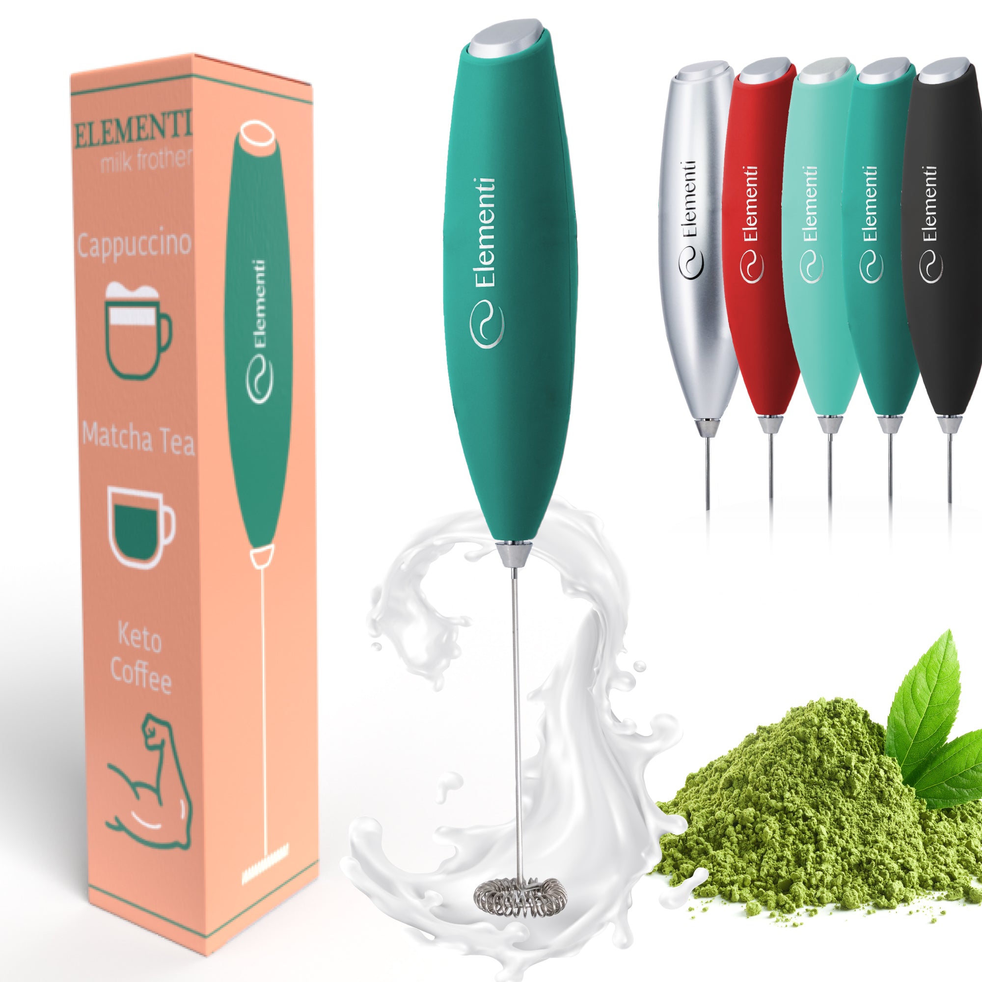 Elementi Handheld Milk Frother No Stand (Emerald Green)