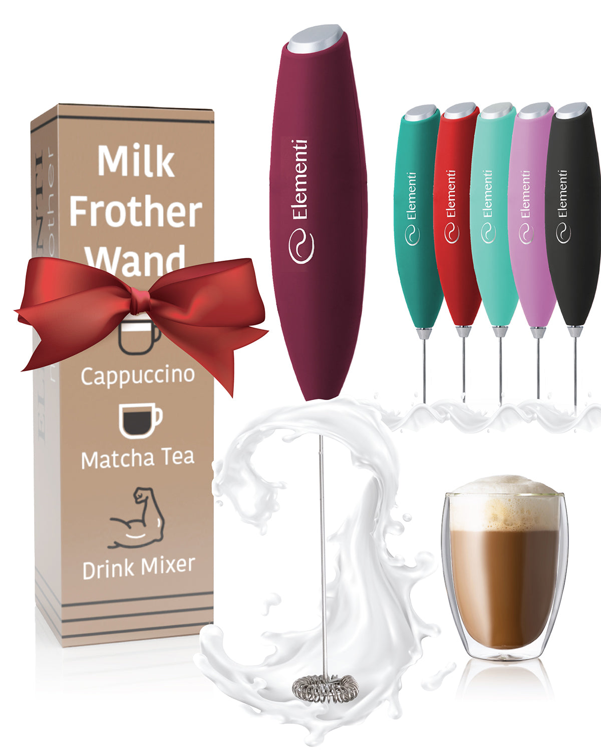 Elementi Milk Frother Handheld No Stand