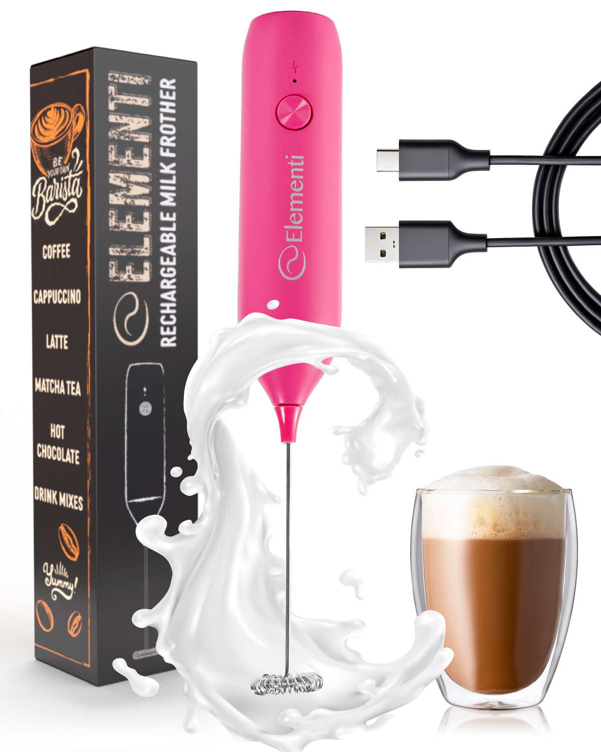 Elementi Rechargeable Milk Frother Wand