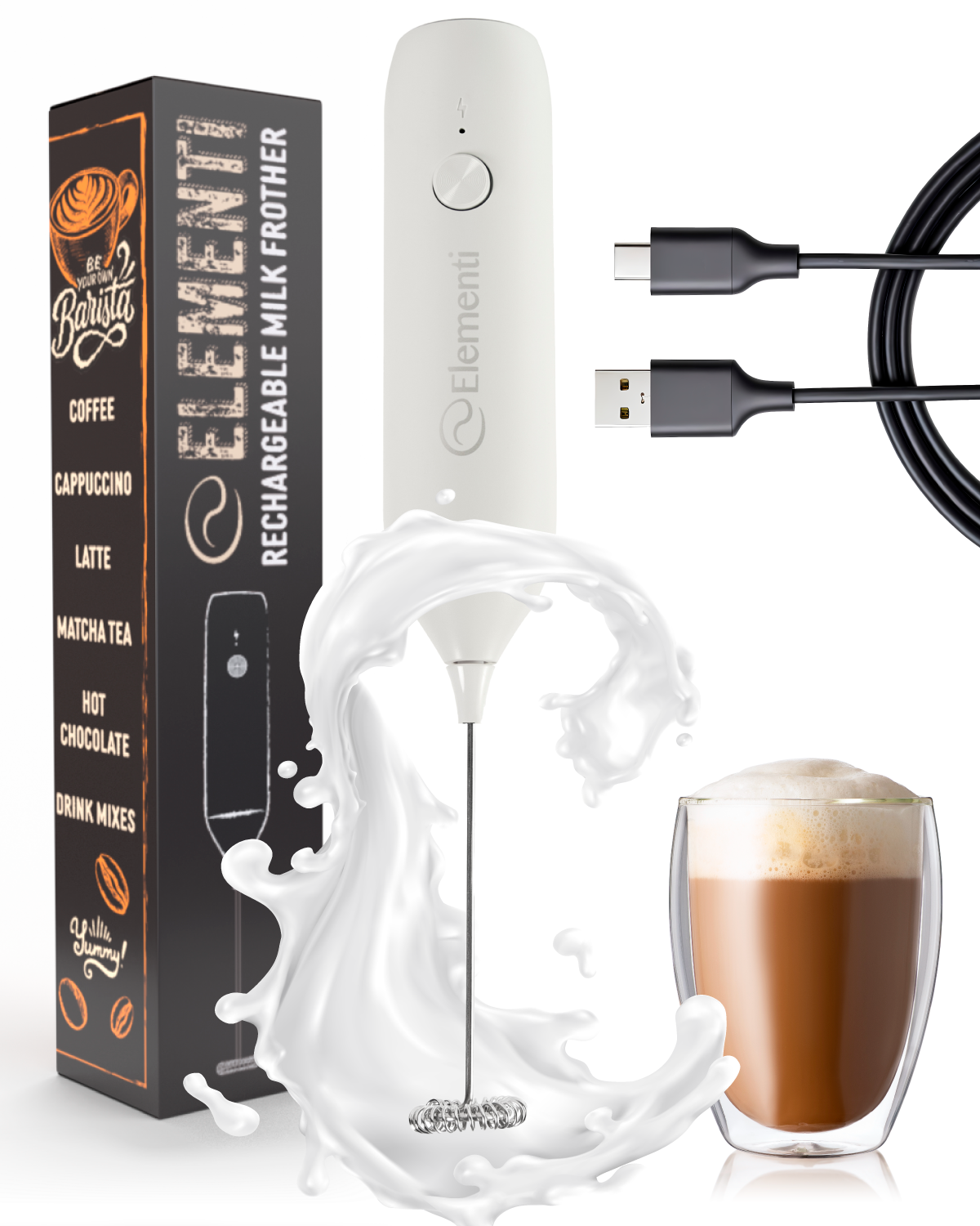 Elementi Rechargeable Milk Frother Wand