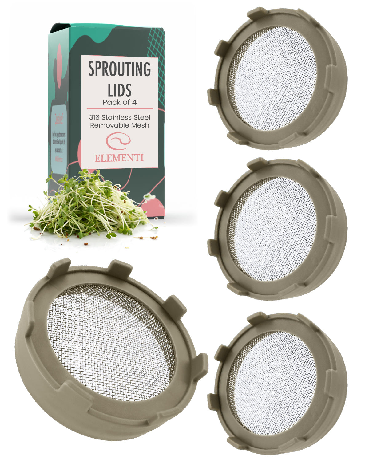 Elementi Sprouting Lids Set of 4 (Mushroom)