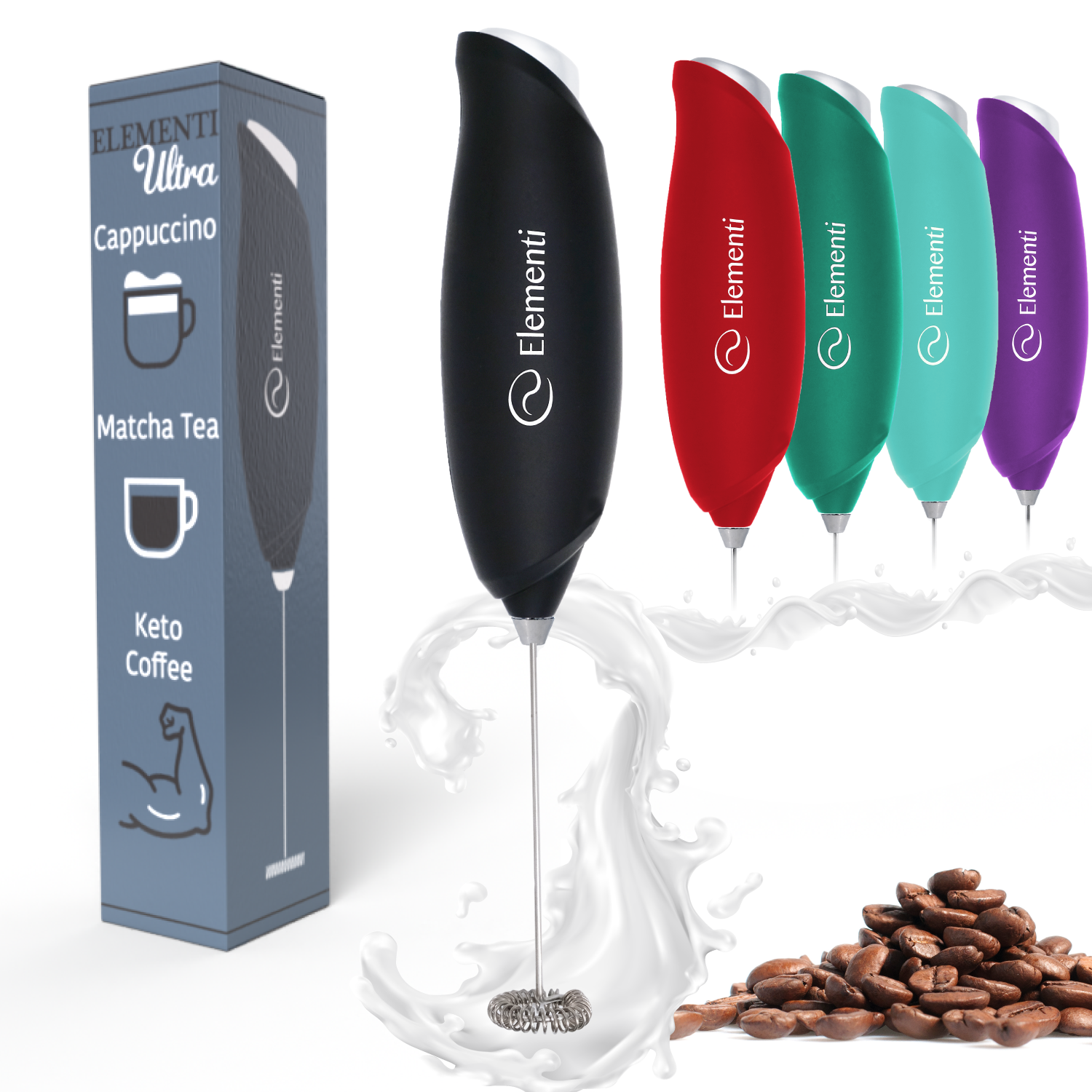 Elementi Handheld Milk Frother (Ultra Black)