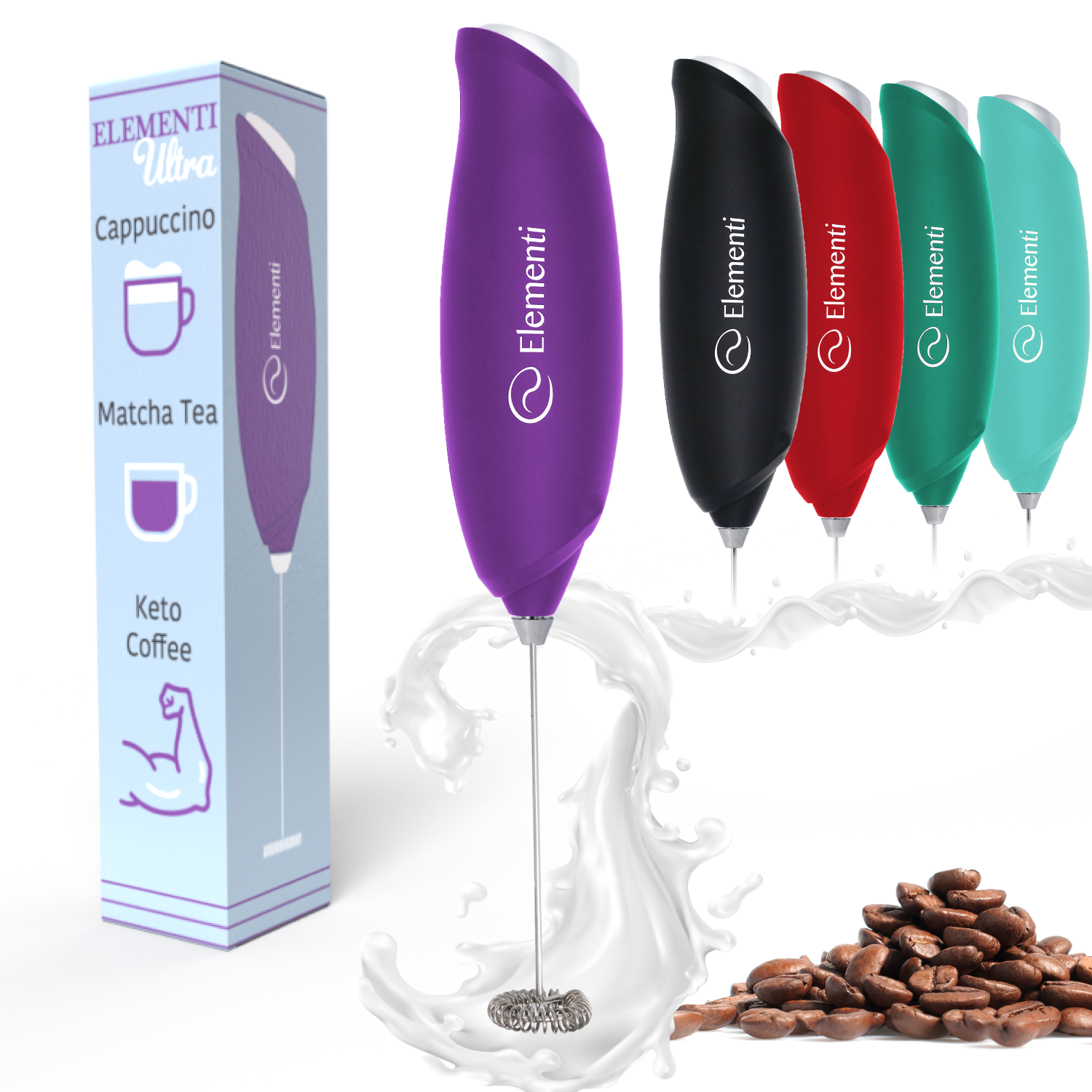 Elementi Handheld Milk Frother (Ultra Purple)