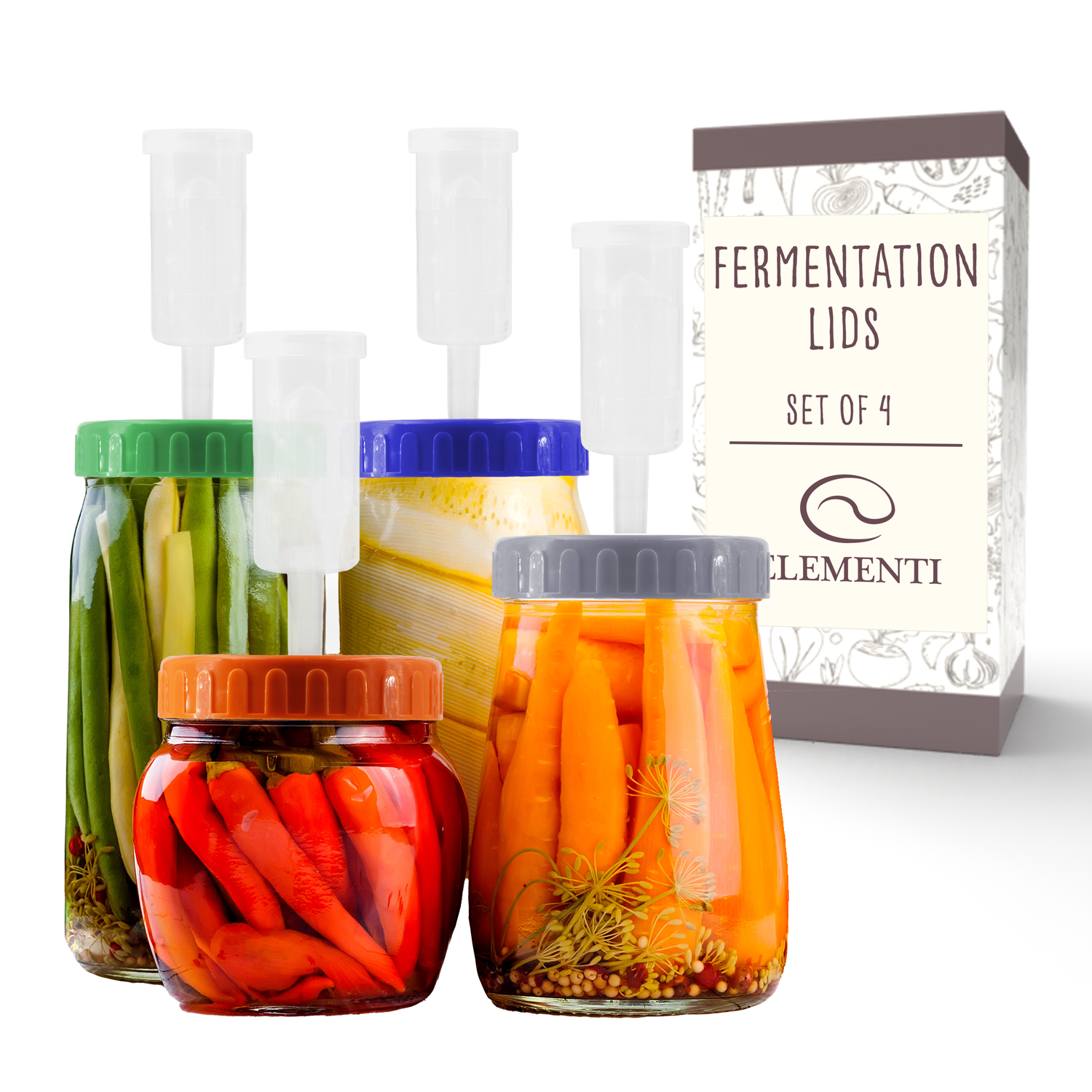 Elementi Fermentation Lids Set of 4 (Multicolor)