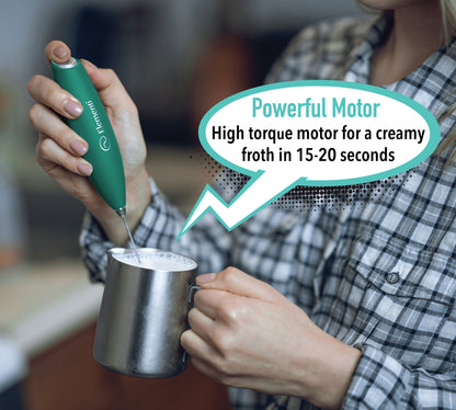 Elementi Milk Frother Wand, Batteries Included (Emerald Green)