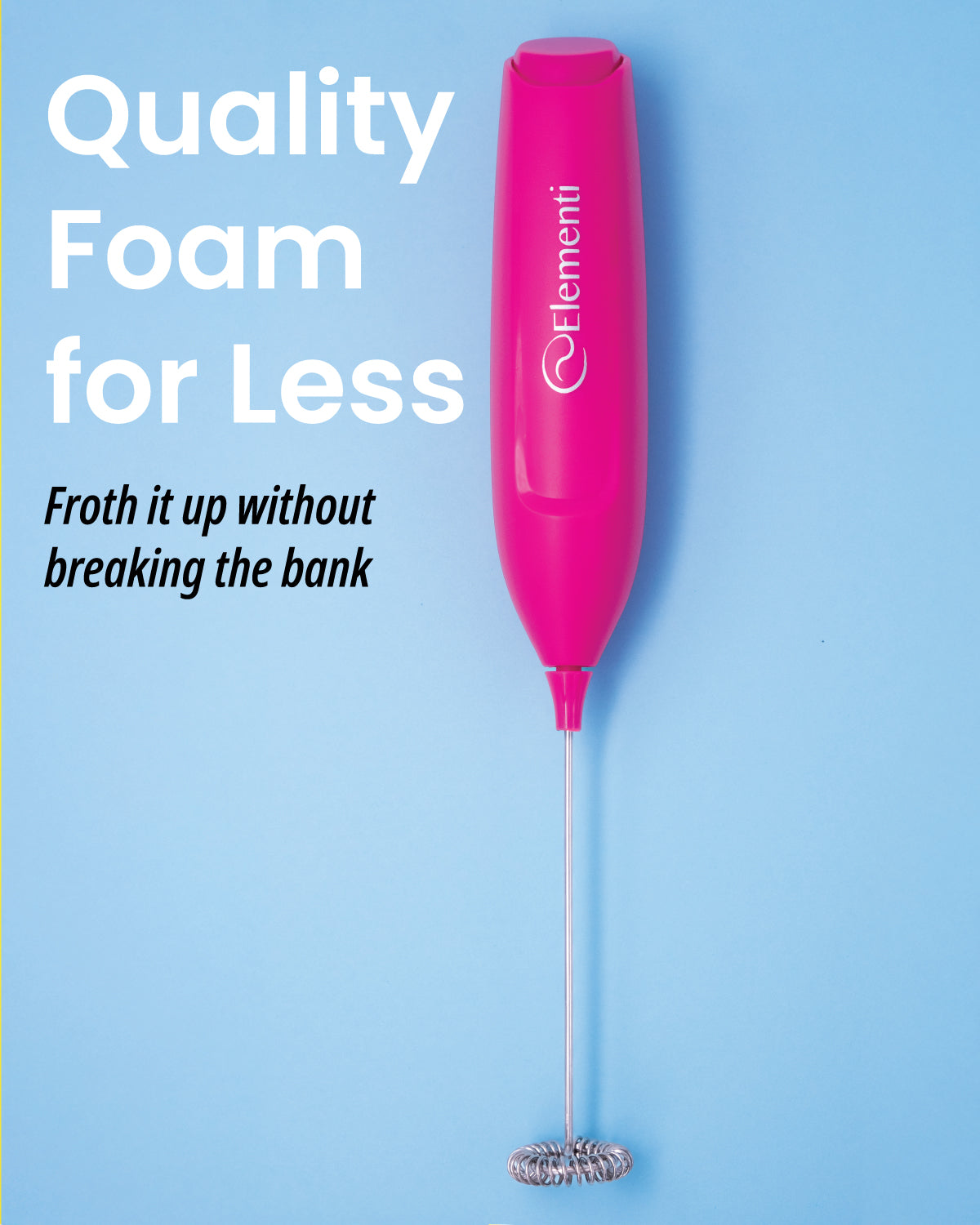 Elementi Powerful Frother Wand – Lightweight Milk Frother (Hot Pink)