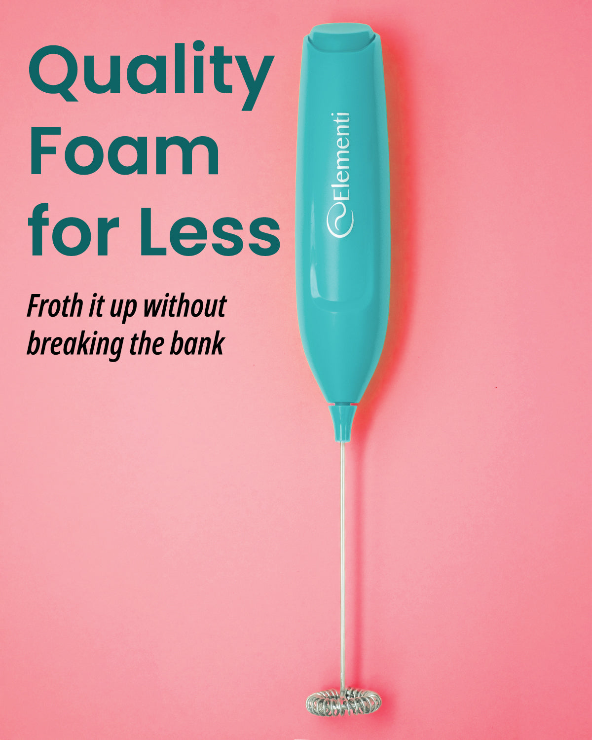 Elementi Powerful Frother Wand – Lightweight Milk Frother (Teal)