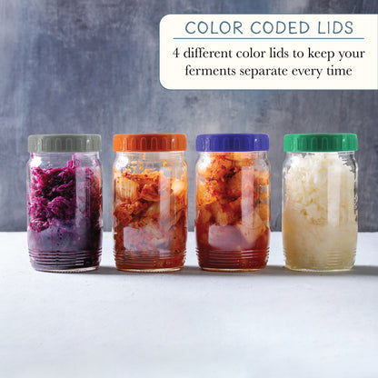 Elementi Fermentation Kit - Set of 4 Glass Fermentation Weights and Mason Jar Lids