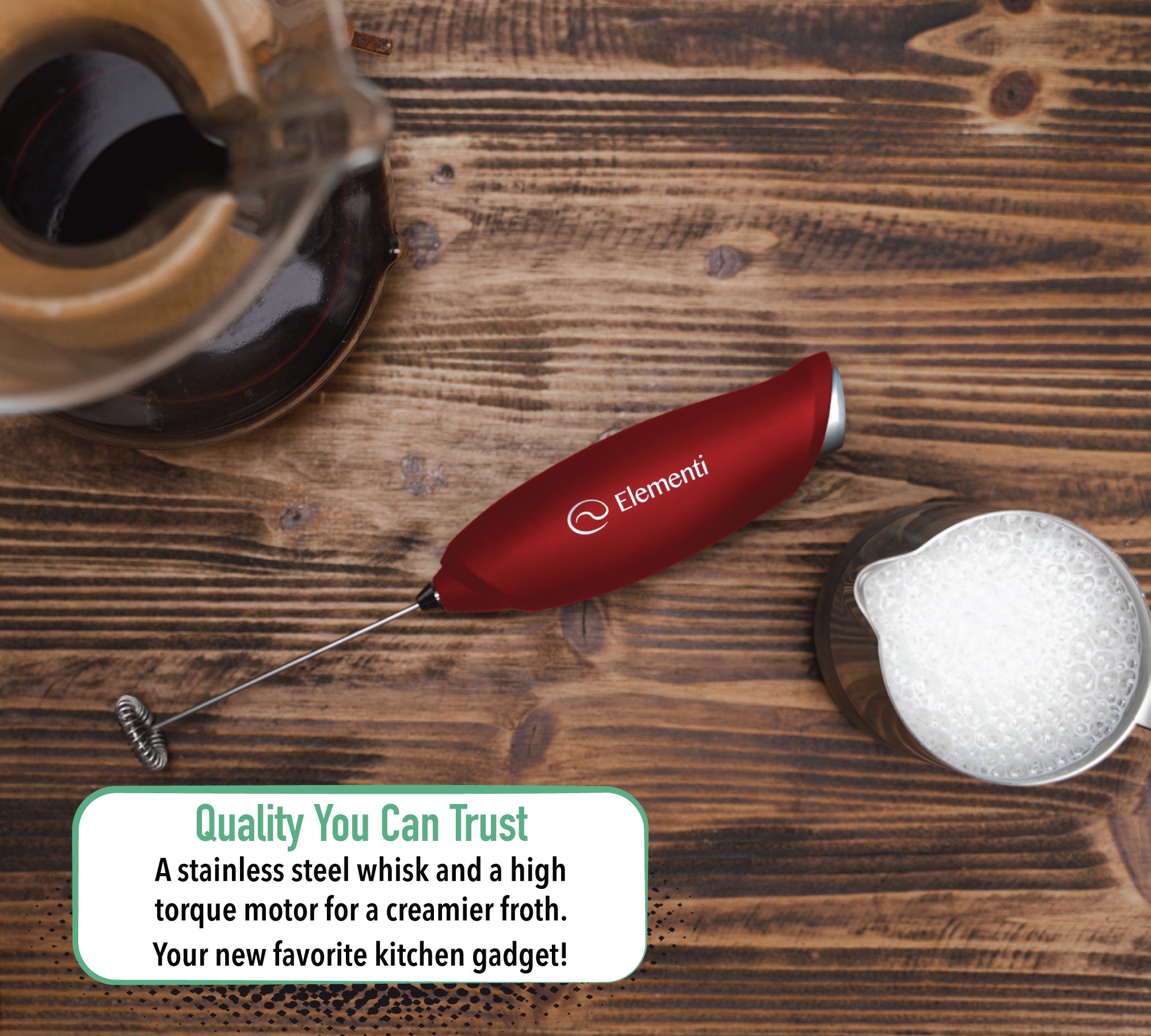 Elementi Handheld Milk Frother (Ultra Red)