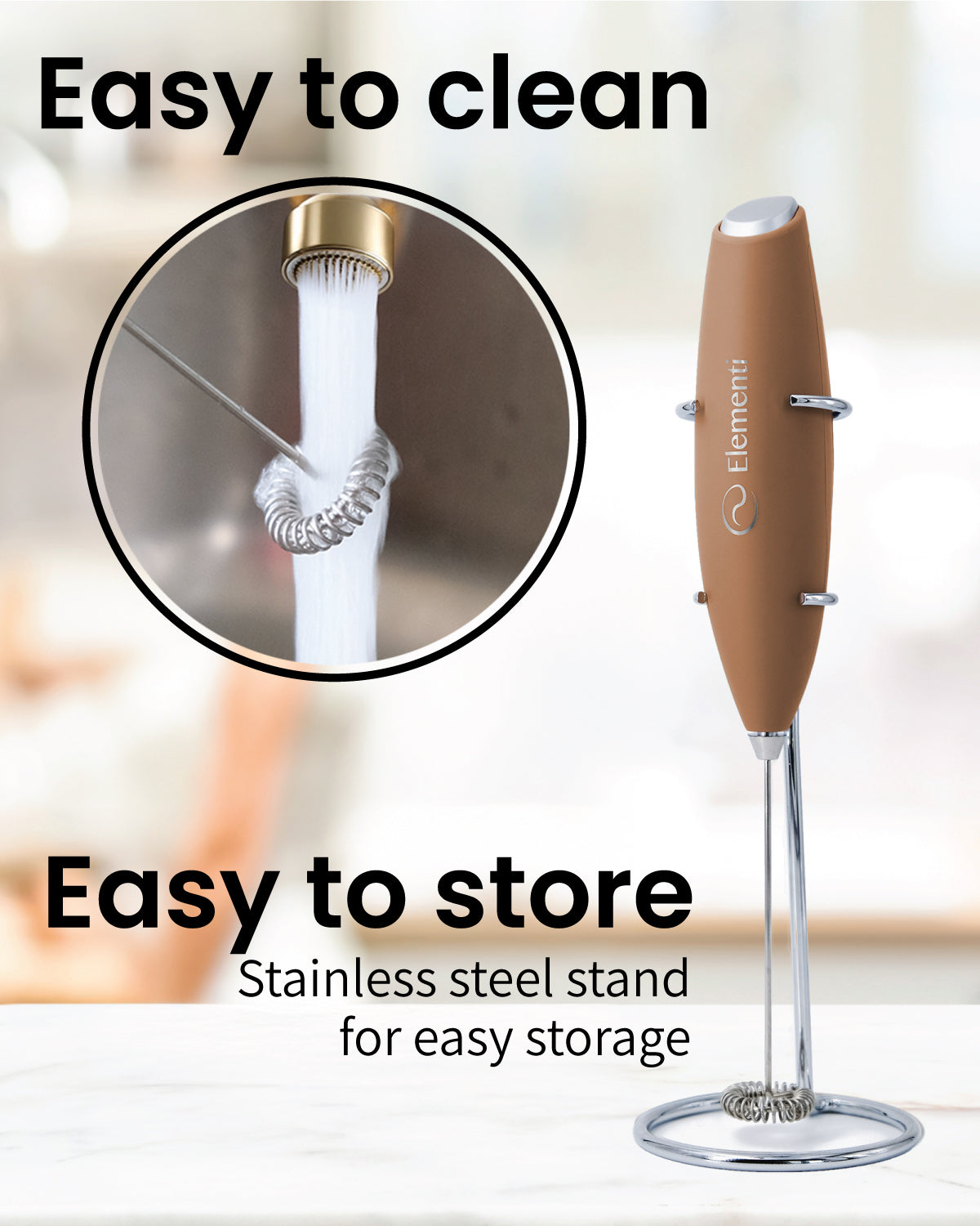 Elementi Handheld Milk Frother with Stand