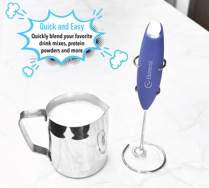Elementi Electric Milk Frother Handheld (Blue)