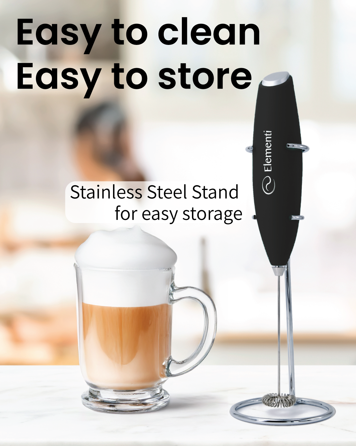 Elementi Handheld Milk Frother (Silver)