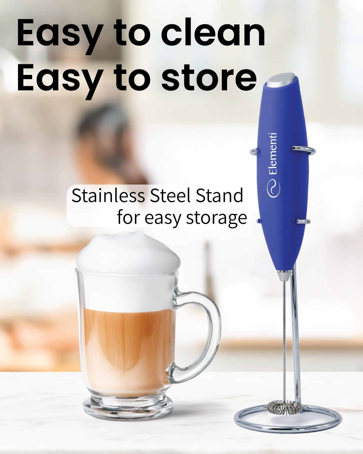 Elementi Handheld Milk Frother with Stand
