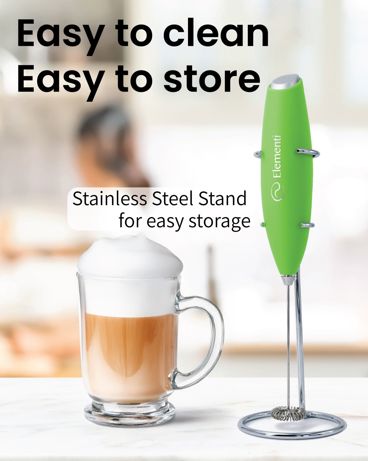 Elementi Handheld Milk Frother with Stand