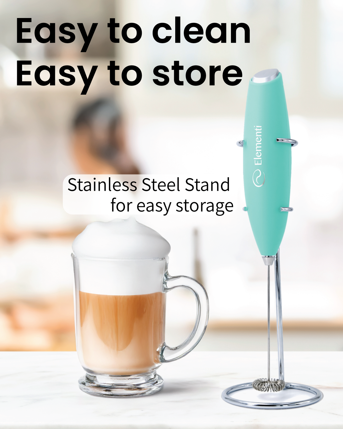 Elementi Handheld Milk Frother (Mint Green)