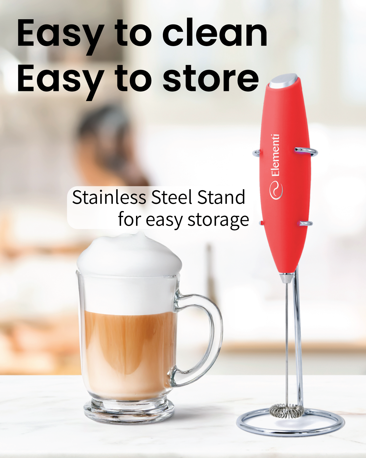 Elementi Handheld Milk Frother (Red)