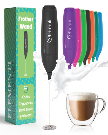 Elementi Milk Frother Wand & Matcha Mixer, Mini Electric Whisk for Coffee (Black)