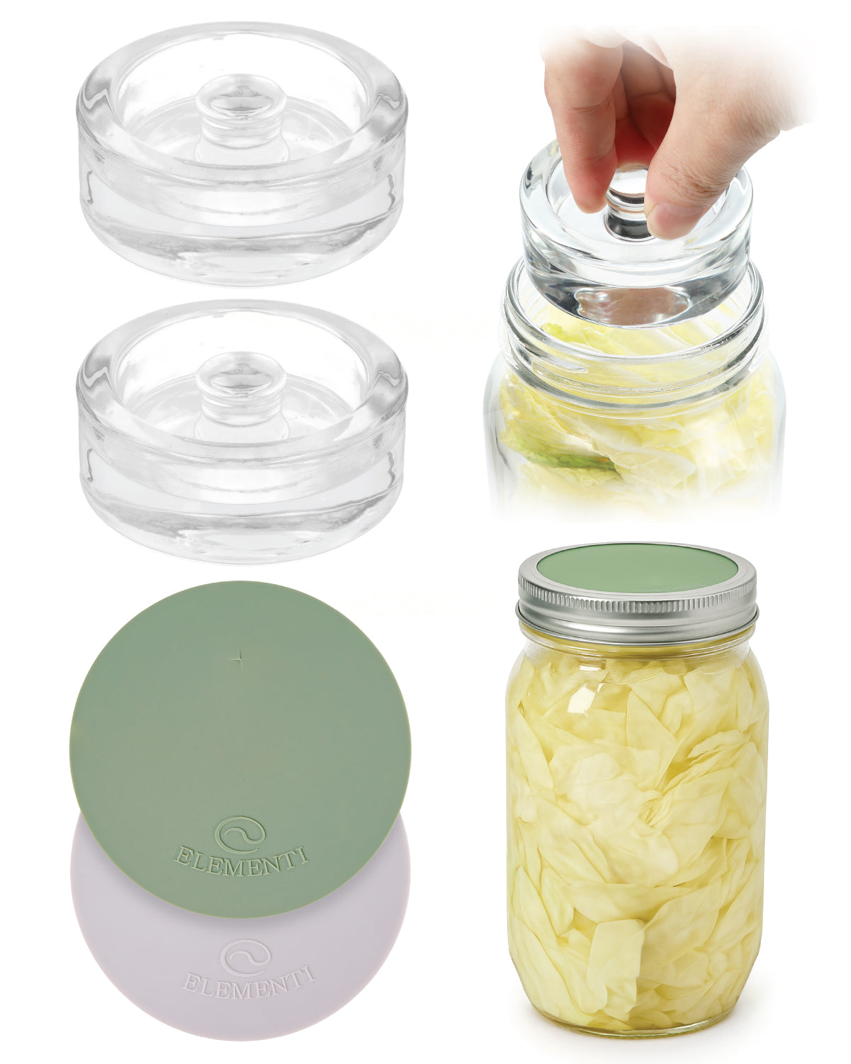Elementi Fermentation Kit - Set of 2 Silicone Fermenting Lids & Wide Mouth Fermentation Weights