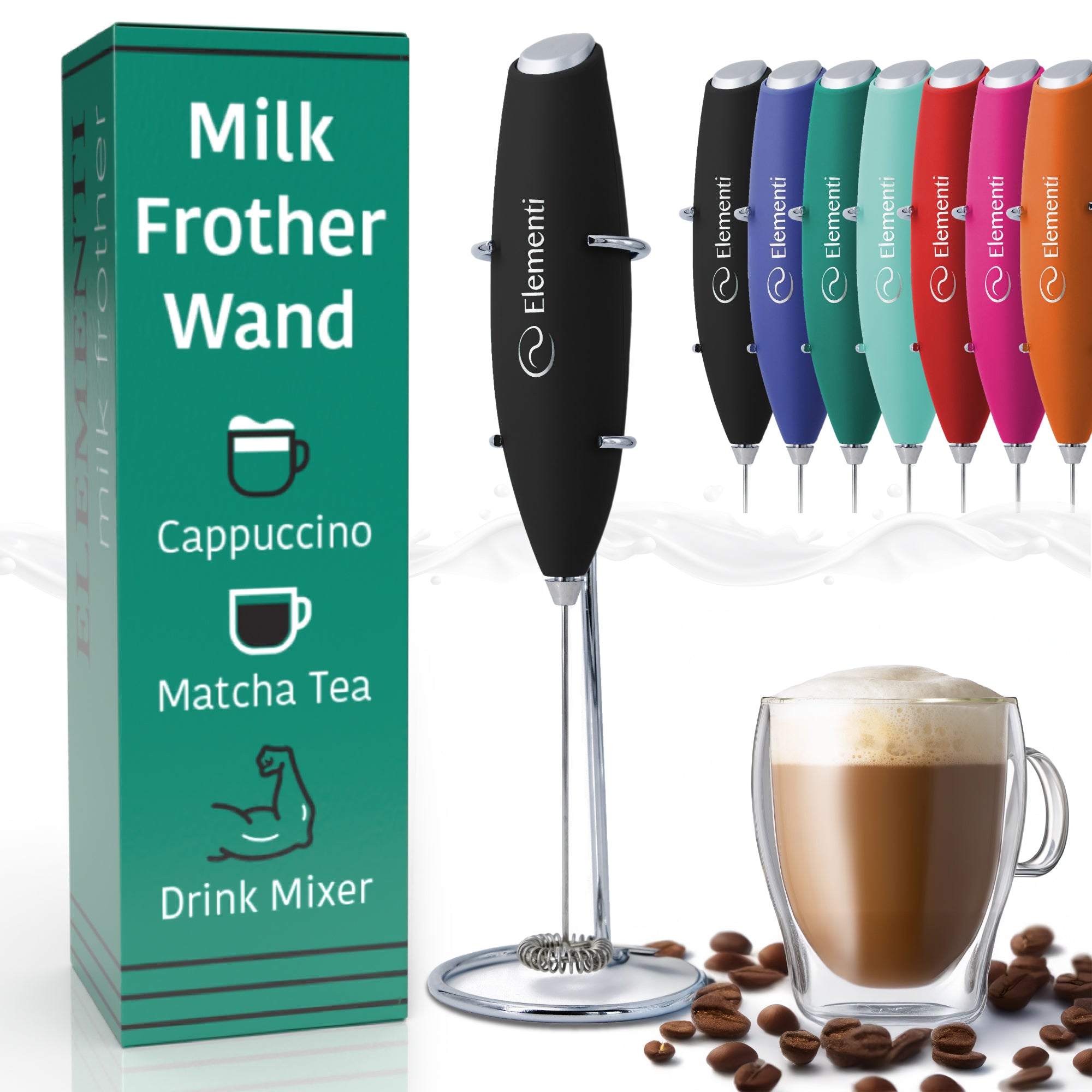 Elementi Handheld Milk Frother with Stand