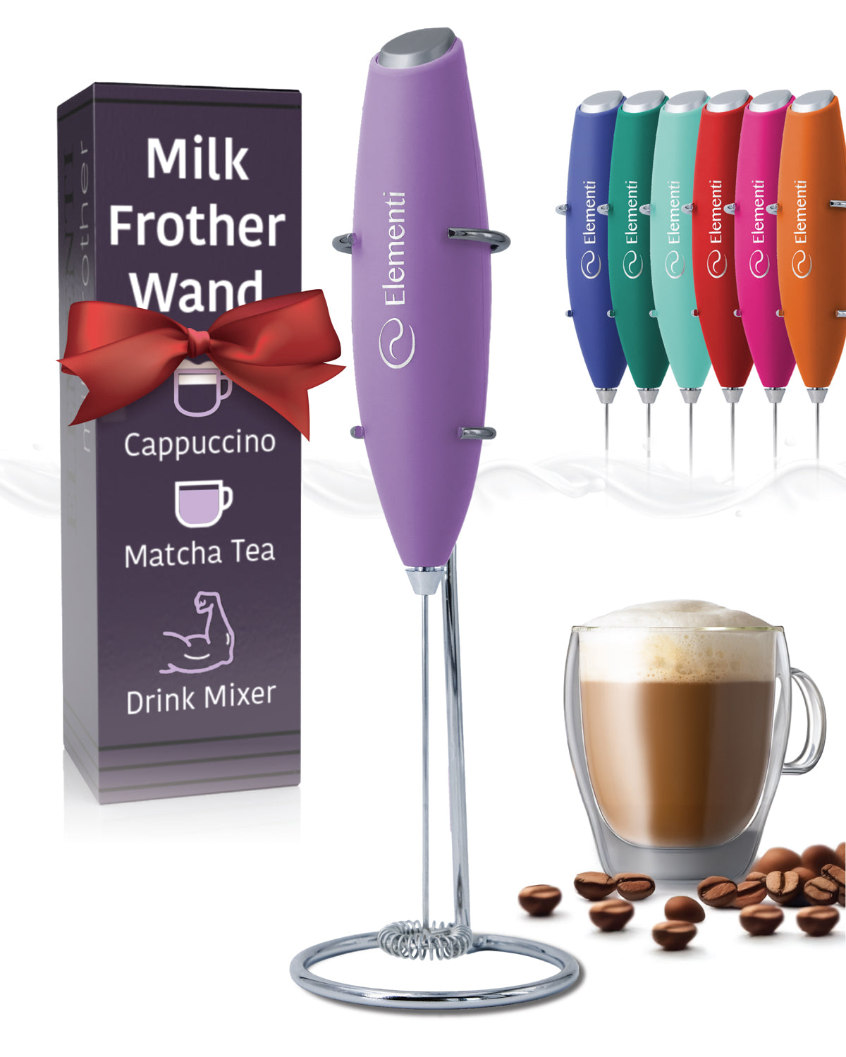 Elementi Handheld Milk Frother with Stand