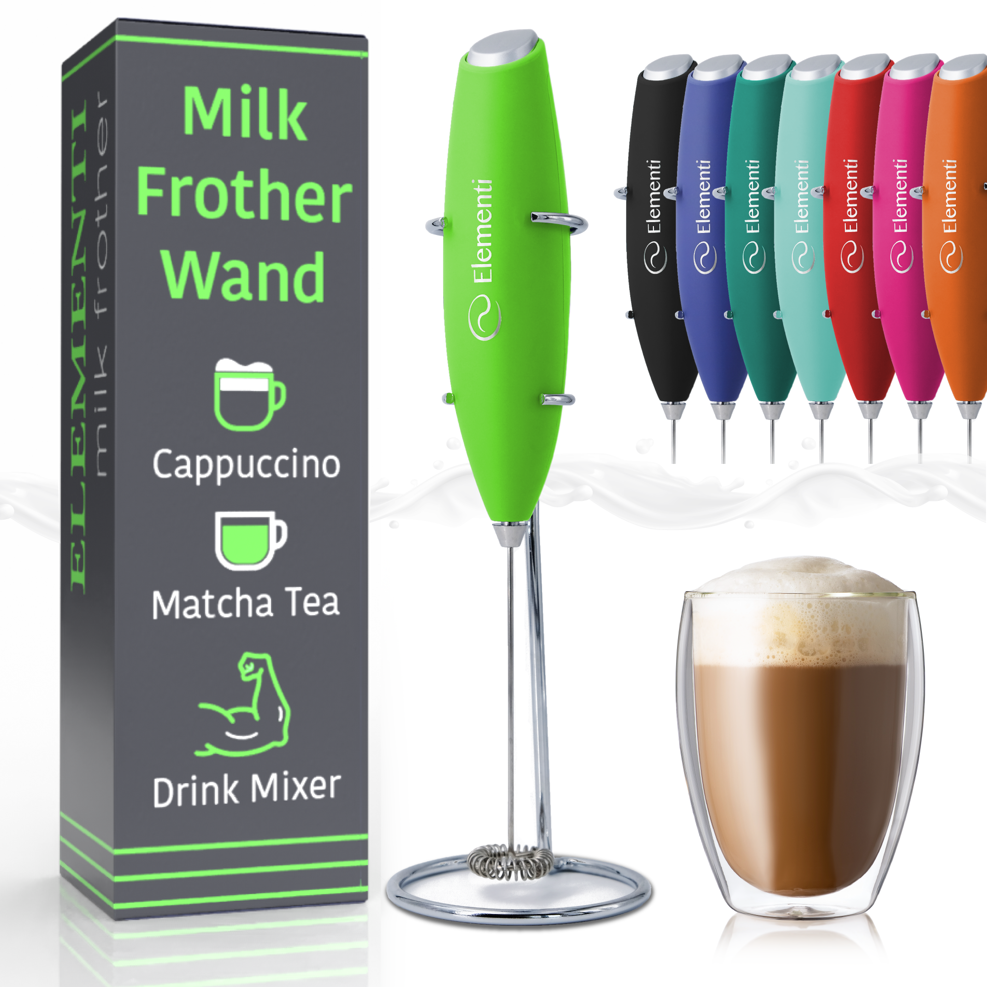 Elementi Handheld Milk Frother with Stand