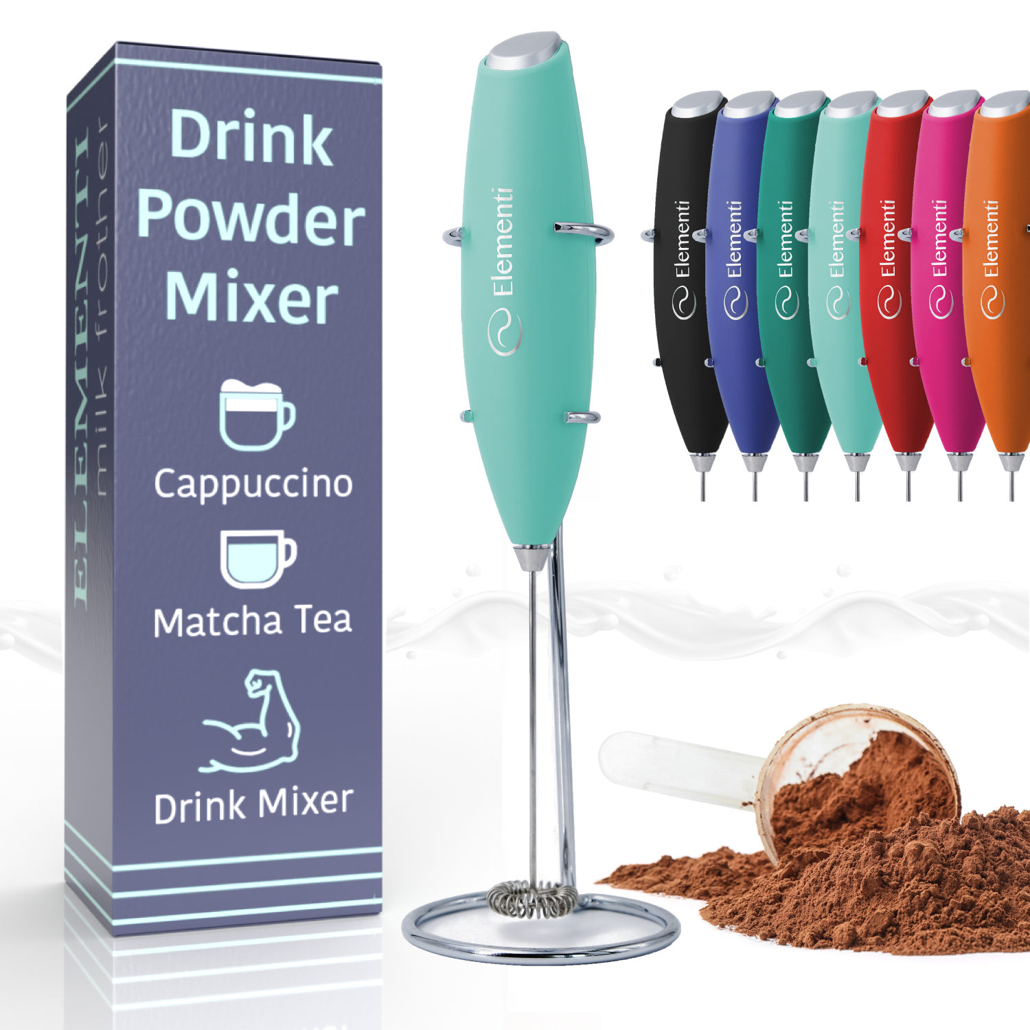 Elementi Handheld Milk Frother with Stand