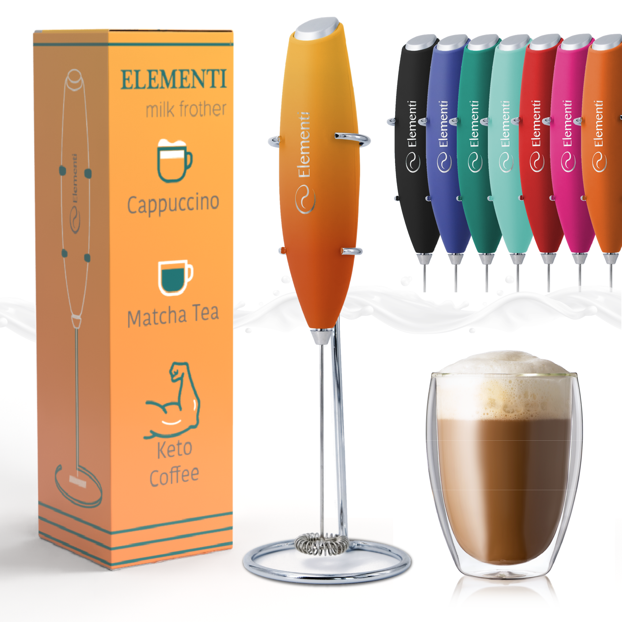 Elementi Handheld Milk Frother with Stand