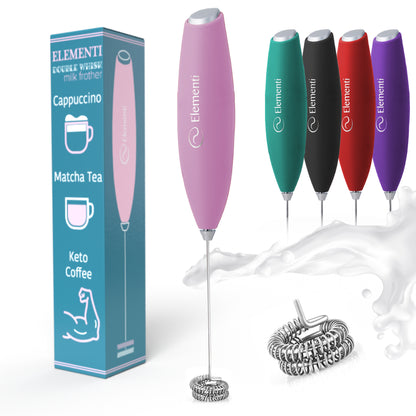 Elementi Milk Frother Handheld Double Whisk (Pastel Pink)