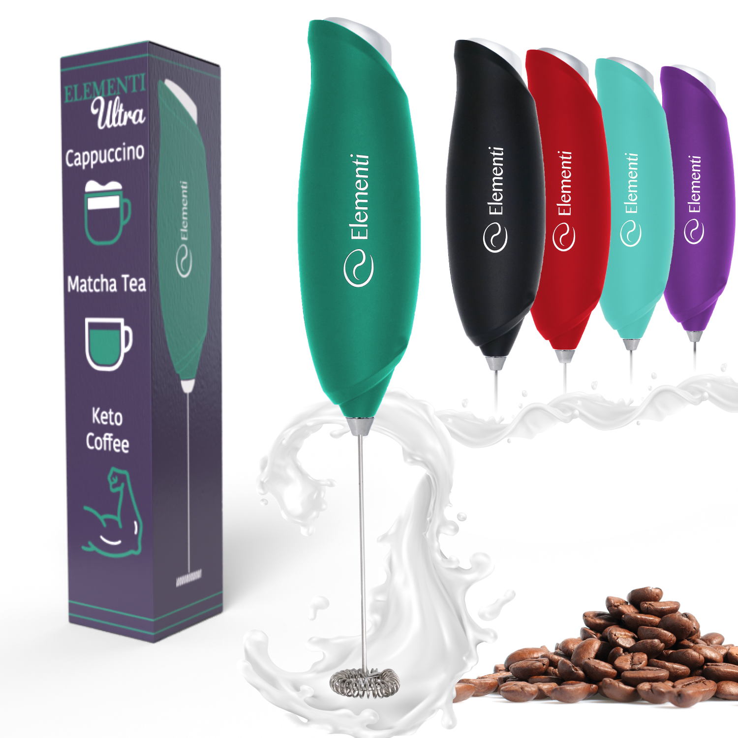 Elementi Handheld Milk Frother (Ultra Emerald Green)