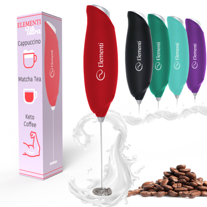 Elementi Hand Frother for Coffee, Matcha Whisk (Ultra Red)