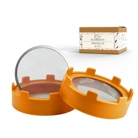 Elementi Sprouting Kit - Set of 2 Sprouting Lids for Wide Mouth Mason Jars (Maple Orange)