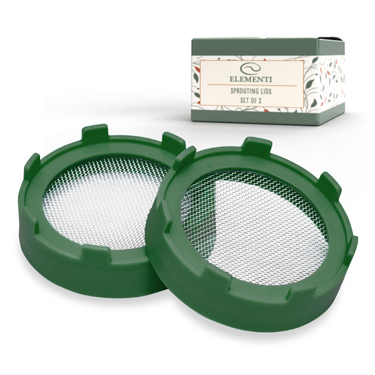Elementi Sprouting Kit - Set of 2 Sprouting Lids for Wide Mouth Mason Jars (Sage Green)