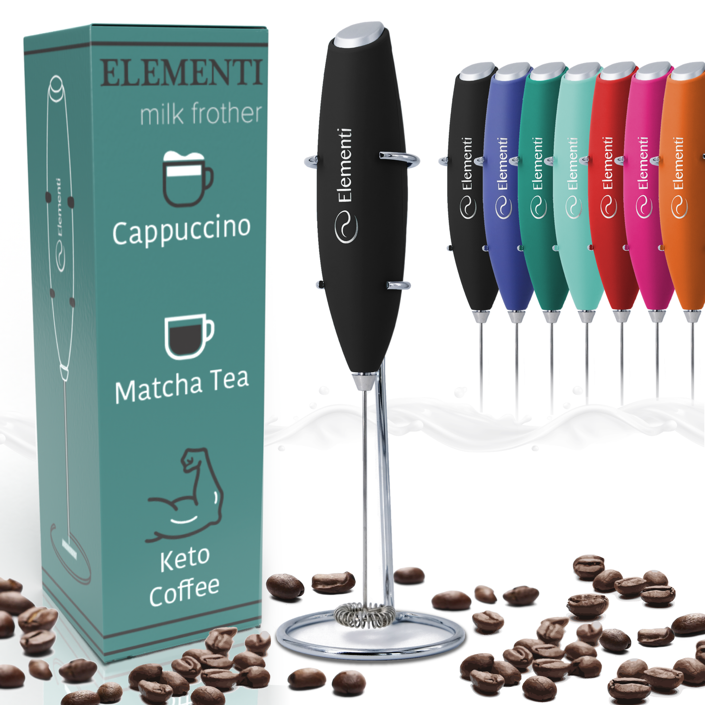 Elementi Electric Milk Frother Handheld (Black)