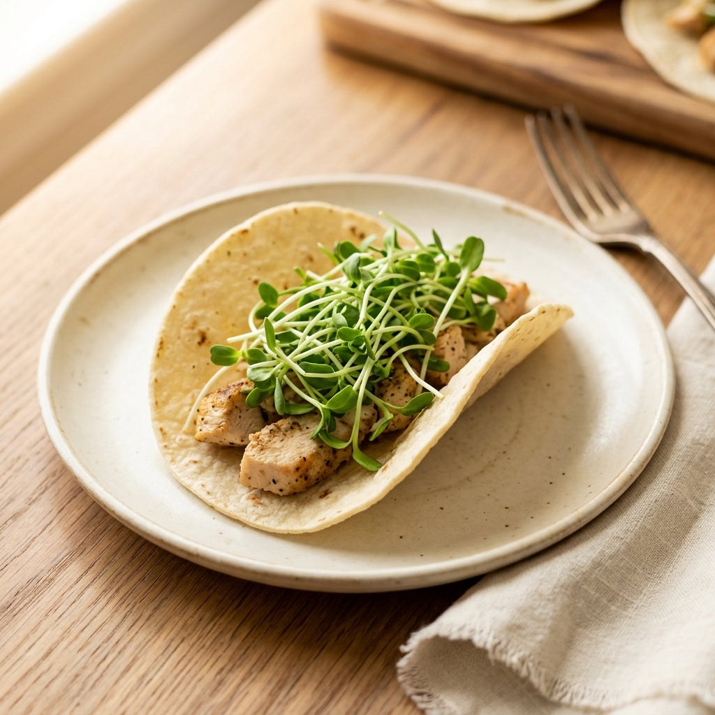 Fresh sprouts added to tacos.