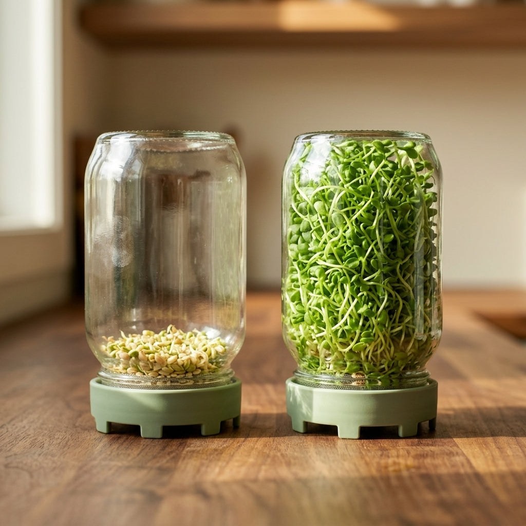 Two sprouting jars at different stages.